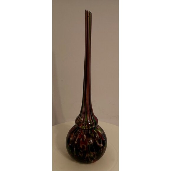 Hand Blown Murano Style Glass Bud Vase w/ Long Neck Multicolor Confetti Stretch - Picture 5 of 7
